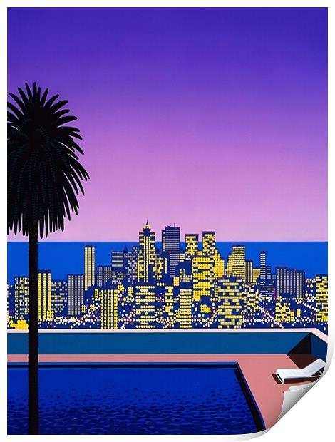 Hiroshi Nagai - City Pop At Night, Swimming Pool Print by Welliam Store