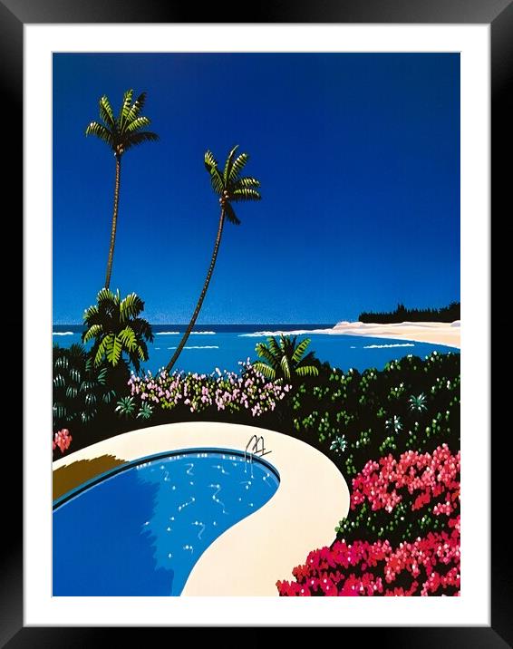 Hiroshi nagai - Swimming Pool, vaporwave, 3. Framed Mounted Print by Welliam Store