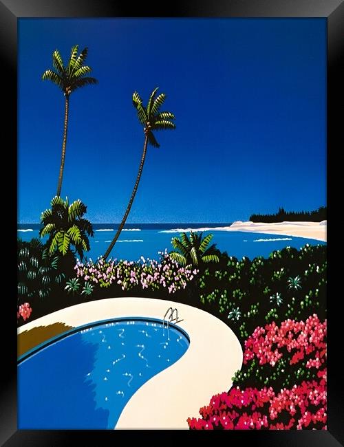 Hiroshi nagai - Swimming Pool, vaporwave, 3. Framed Print by Welliam Store