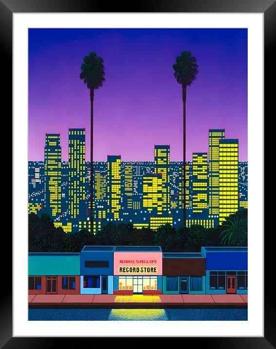 Hiroshi Nagai - City Pop At Night Framed Mounted Print by Welliam Store