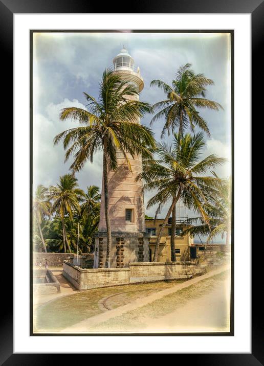 Galle Lighthouse Palm Tree Framed Mounted Print by Kevin Hellon