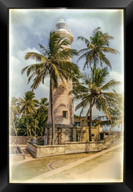 Galle Lighthouse Palm Tree Framed Print by Kevin Hellon