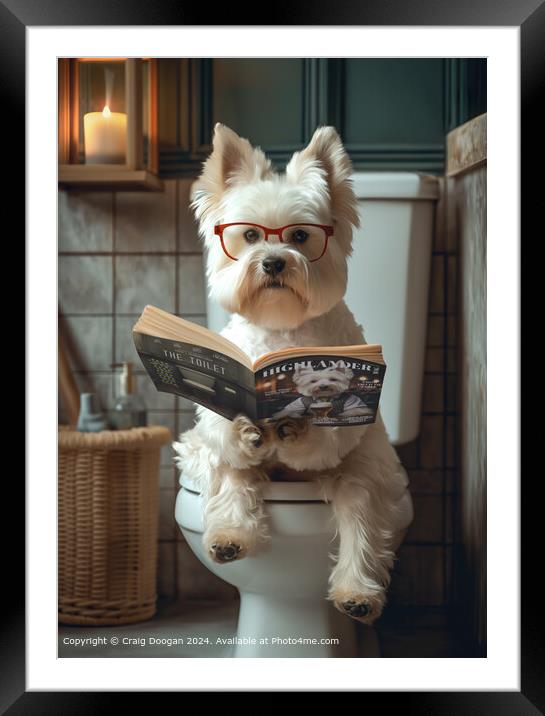 West Highland Terrier on the Toilet Framed Mounted Print by Craig Doogan