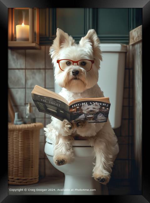West Highland Terrier on the Toilet Framed Print by Craig Doogan