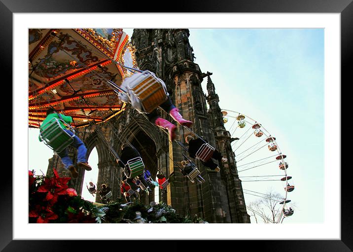 Merry- go-round and ferris wheel, Christmas, Edinb Framed Mounted Print by Linda More