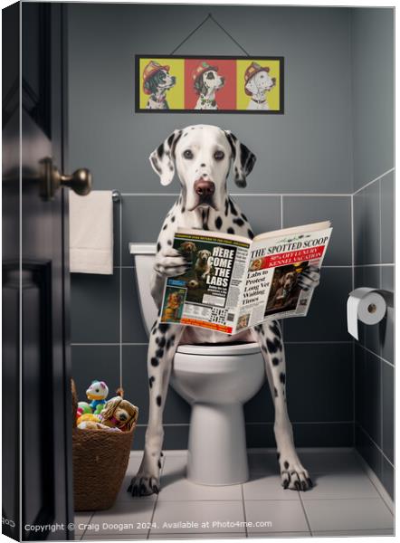 Dalmatian on the Toilet Reading Newspaper Canvas Print by Craig Doogan