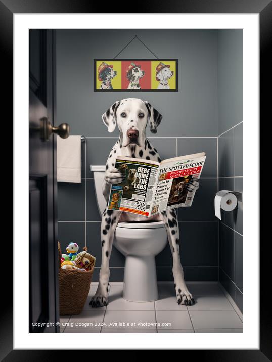 Dalmatian on the Toilet Reading Newspaper Framed Mounted Print by Craig Doogan