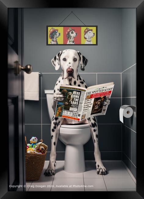 Dalmatian on the Toilet Reading Newspaper Framed Print by Craig Doogan