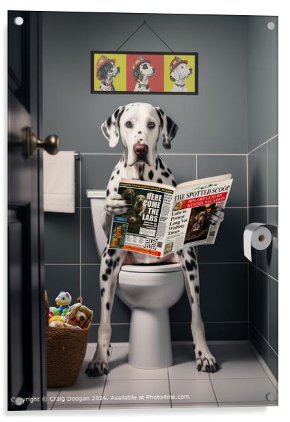 Dalmatian on the Toilet Reading Newspaper Acrylic by Craig Doogan