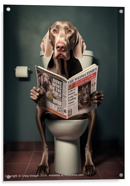 Weimaraner Dog on the Toilet Reading Newspaper Acrylic by Craig Doogan