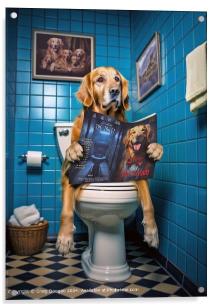 Golden Retriever on the Toilet Reading Magazine Acrylic by Craig Doogan