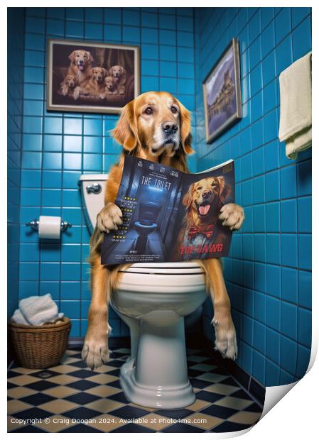 Golden Retriever on the Toilet Reading Magazine Print by Craig Doogan
