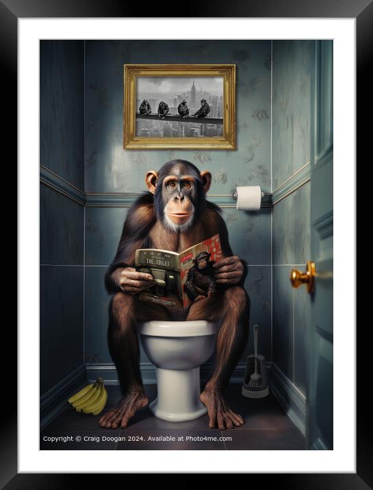 Chimpanzee Reading Magazine on the Toilet Framed Mounted Print by Craig Doogan