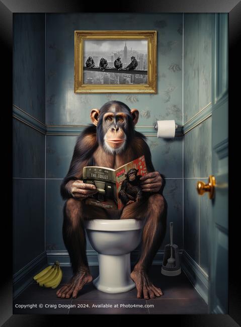 Chimpanzee Reading Magazine on the Toilet Framed Print by Craig Doogan