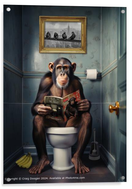 Chimpanzee Reading Magazine on the Toilet Acrylic by Craig Doogan