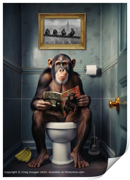 Chimpanzee Reading Magazine on the Toilet Print by Craig Doogan