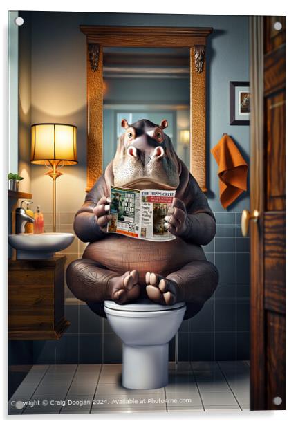 Funny Hippo Reading Newspaper on the Toilet Acrylic by Craig Doogan