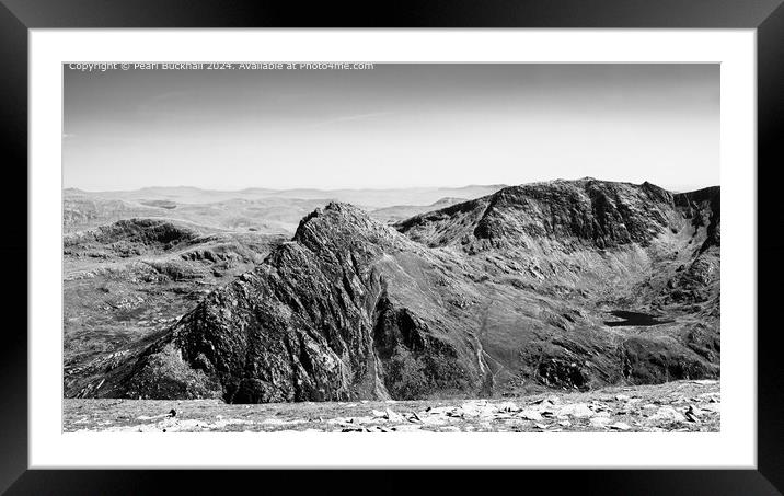 Tryfan and Glyder Fach Snowdonia Mountains mono Framed Mounted Print by Pearl Bucknall