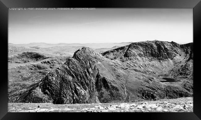 Tryfan and Glyder Fach Snowdonia Mountains mono Framed Print by Pearl Bucknall