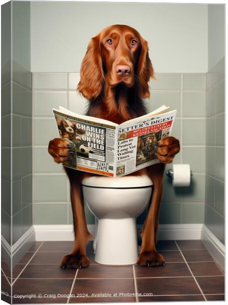 Irish Setter Reading Newspaper on the Toilet Canvas Print by Craig Doogan