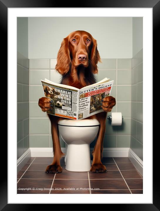 Irish Setter Reading Newspaper on the Toilet Framed Mounted Print by Craig Doogan