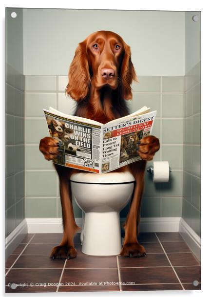 Irish Setter Reading Newspaper on the Toilet Acrylic by Craig Doogan