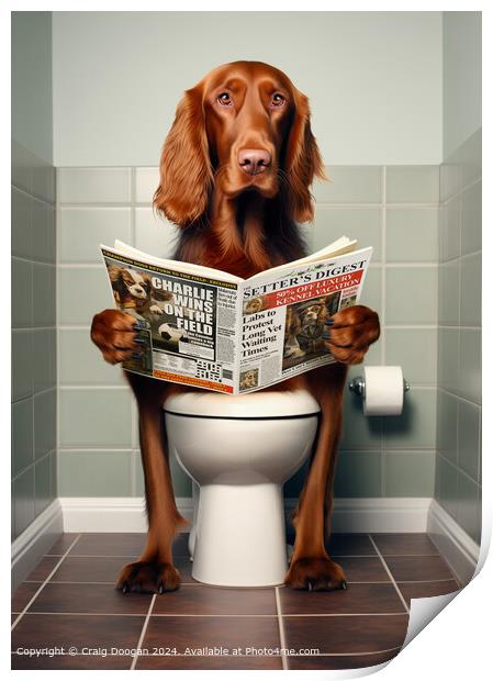 Irish Setter Reading Newspaper on the Toilet Print by Craig Doogan