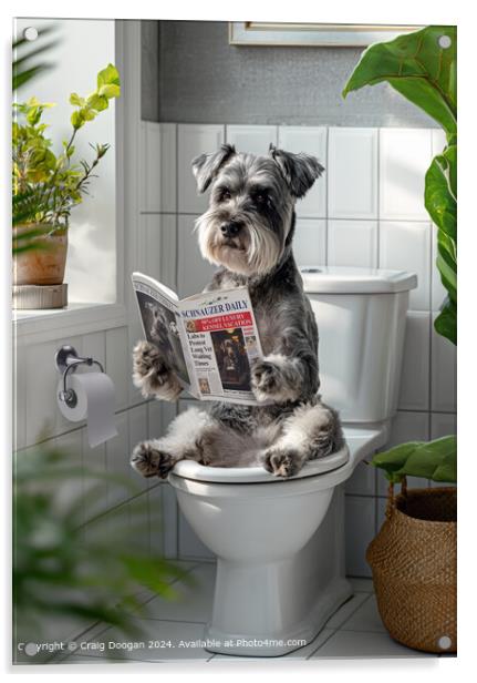Schnauzer Dog Reading Newspaper no the Toilet Acrylic by Craig Doogan