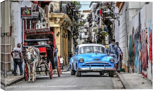 Colourful Cuban Street Scene Canvas Print by henry harrison