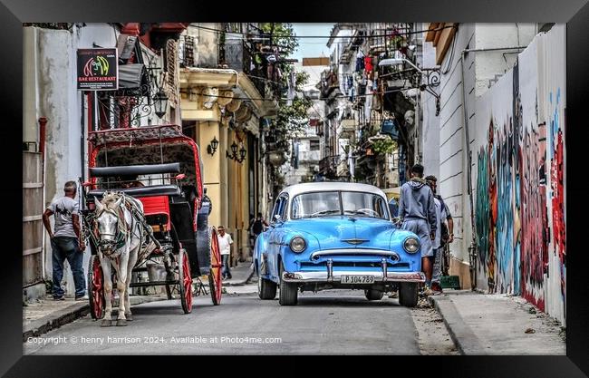 Colourful Cuban Street Scene Framed Print by henry harrison