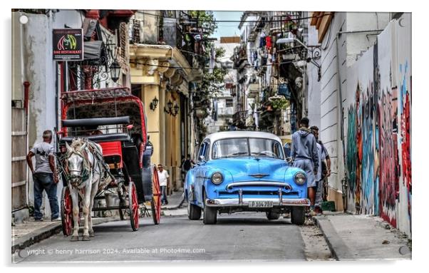 Colourful Cuban Street Scene Acrylic by henry harrison