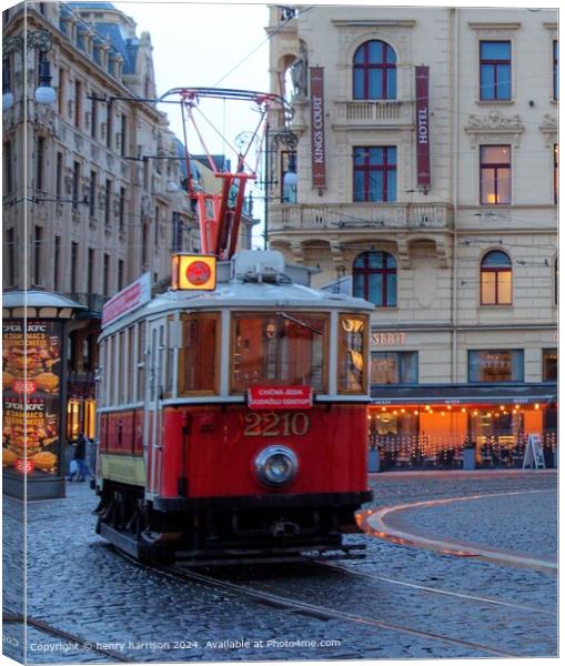 Colourful Rainy Tram in Prague Canvas Print by henry harrison
