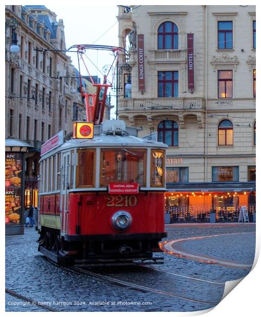 Colourful Rainy Tram in Prague Print by henry harrison