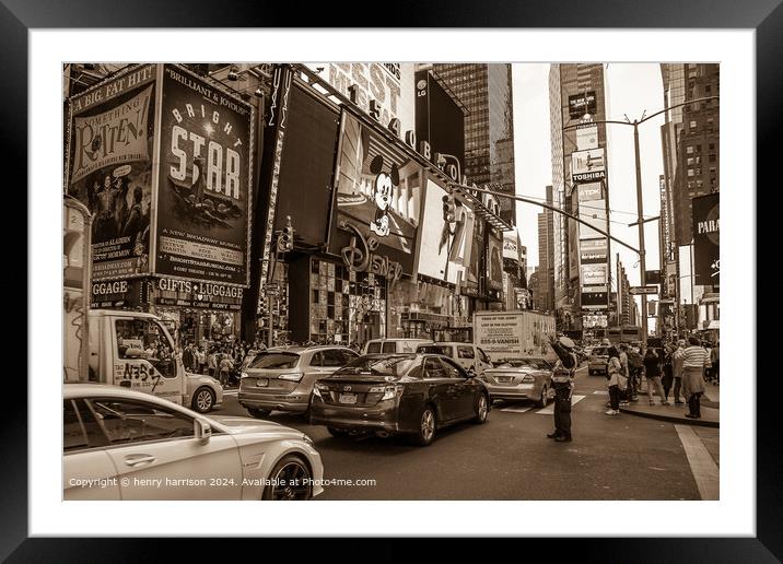 Busy Street Life, Times Square Framed Mounted Print by henry harrison