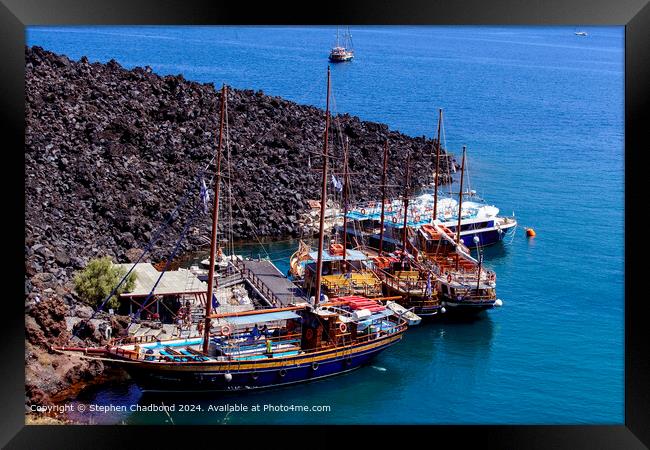 Vibrant Therasia Cruise Boats Framed Print by Stephen Chadbond