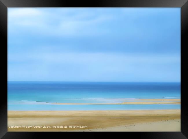 Golden Sands Blue Sea Framed Print by Beryl Curran
