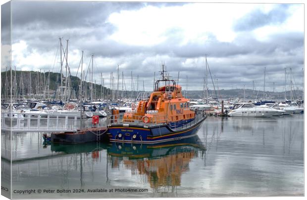 Torbay Lifeboat RNLI Harbour Canvas Print by Peter Bolton