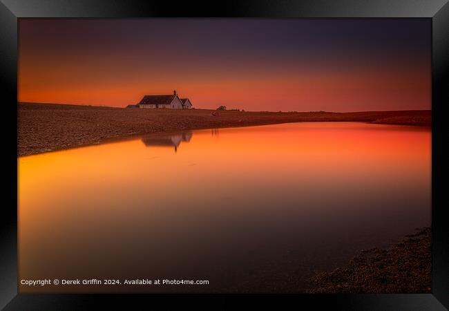 Shingle Street Sunset Landscape Framed Print by Derek Griffin