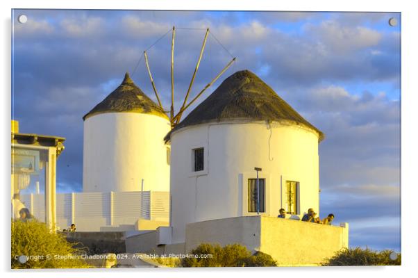 White Windmills Thira Sunset Acrylic by Stephen Chadbond