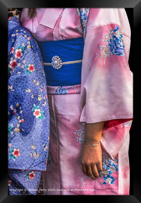 Colorful Kimonos at Kiyomizu Temple Kyoto Japan Framed Print by William Perry