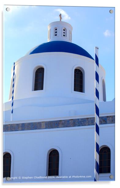 White Blue Santorini Church Acrylic by Stephen Chadbond