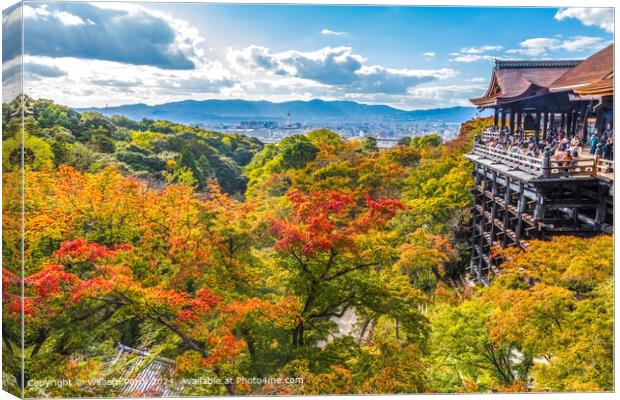 Vibrant Autumn Leaves Kiyomizu Temple Kyoto Japan Canvas Print by William Perry