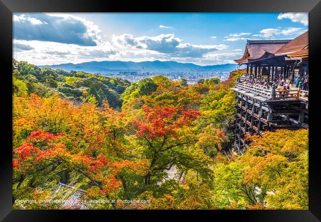 Vibrant Autumn Leaves Kiyomizu Temple Kyoto Japan Framed Print by William Perry