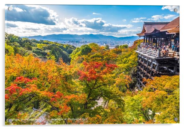 Vibrant Autumn Leaves Kiyomizu Temple Kyoto Japan Acrylic by William Perry