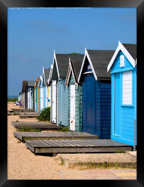 Mersea Island Beach Huts Framed Print by Stephen Hamer