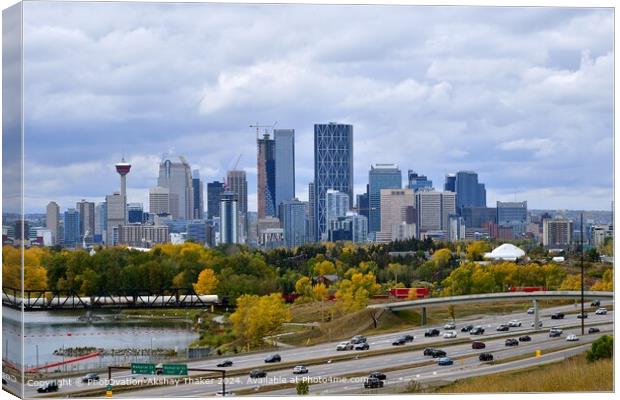 Calgary down town Cityscape with fall colours Canvas Print by PhotOvation-Akshay Thaker