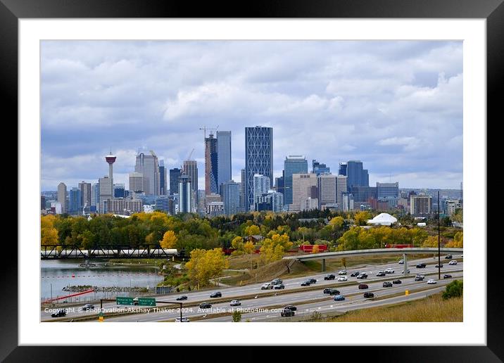 Calgary down town Cityscape with fall colours Framed Mounted Print by PhotOvation-Akshay Thaker