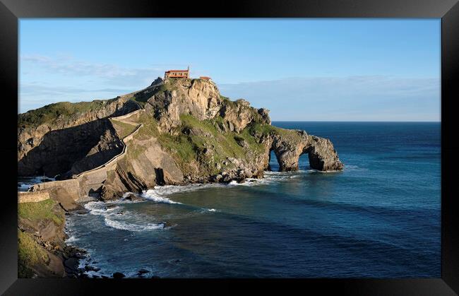 View over San Juan de Gaztelugatxe at the coast of Spain Framed Print by Lensw0rld 