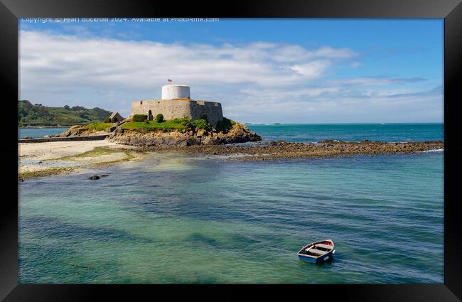Grey Fort in Rocquaine Bay, Guernsey Framed Print by Pearl Bucknall