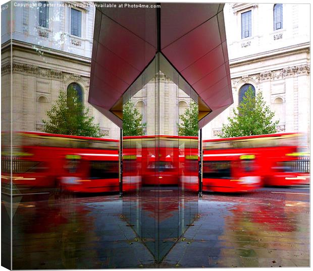 Red London Bus Reflected Canvas Print by peter tachauer